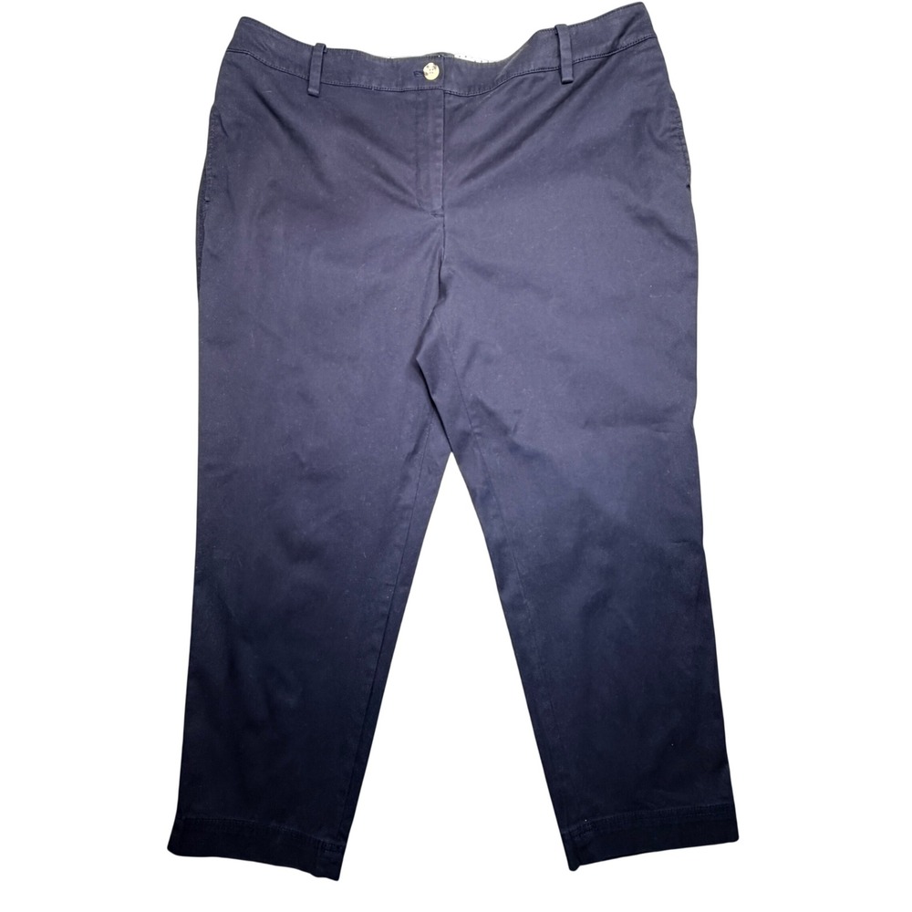 Talbots Slim Perfect Crop Pant Women 16W Navy Blue Cotton Stretch Chino Trousers